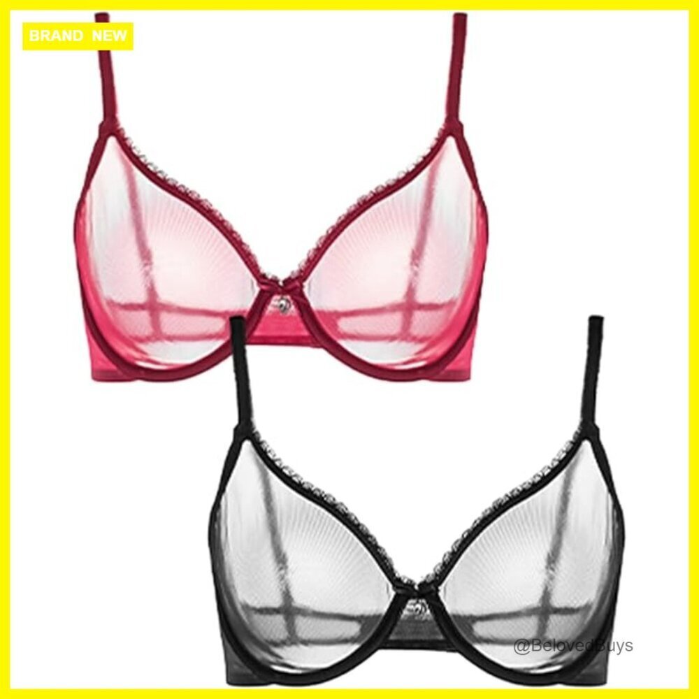 Sheer Lace Demi Bra Underwire Push-Up Sexy Everyday Wear